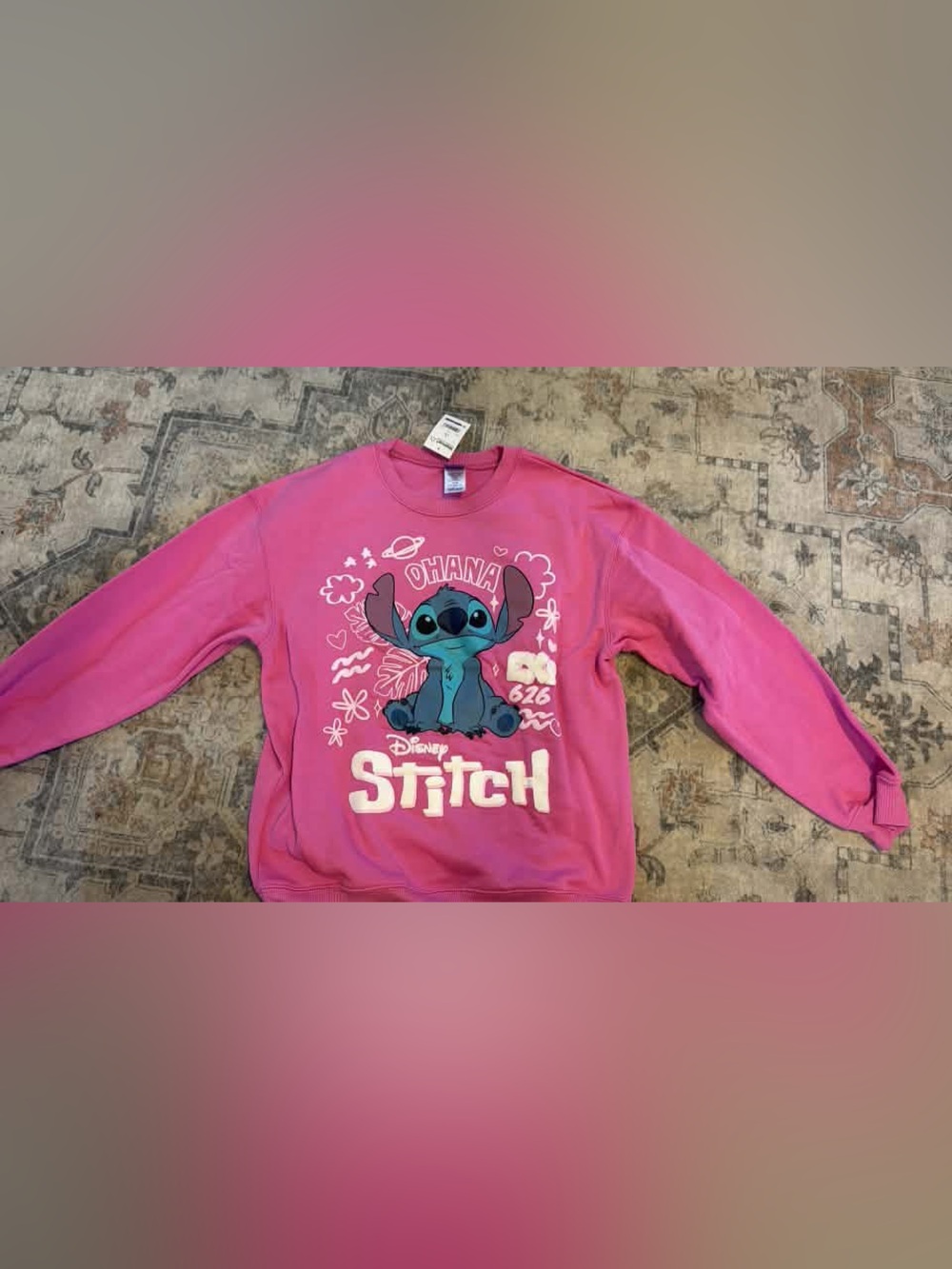 Disney Pink Sweatshirt with Blue Stitch Graphic